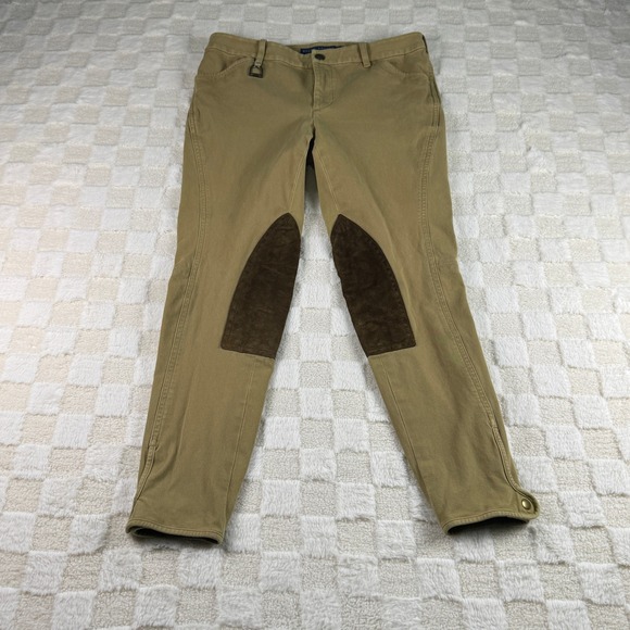 Ralph Lauren Equestrian Riding Pants Size 8 Tan Brown Knee Patch D Ring - Picture 1 of 16
